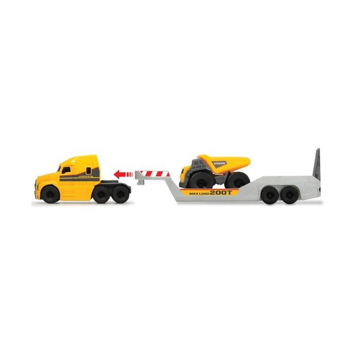 Camion Dickie Toys Mack Volvo Micro Builder cu remorca, buldozer si camion basculant