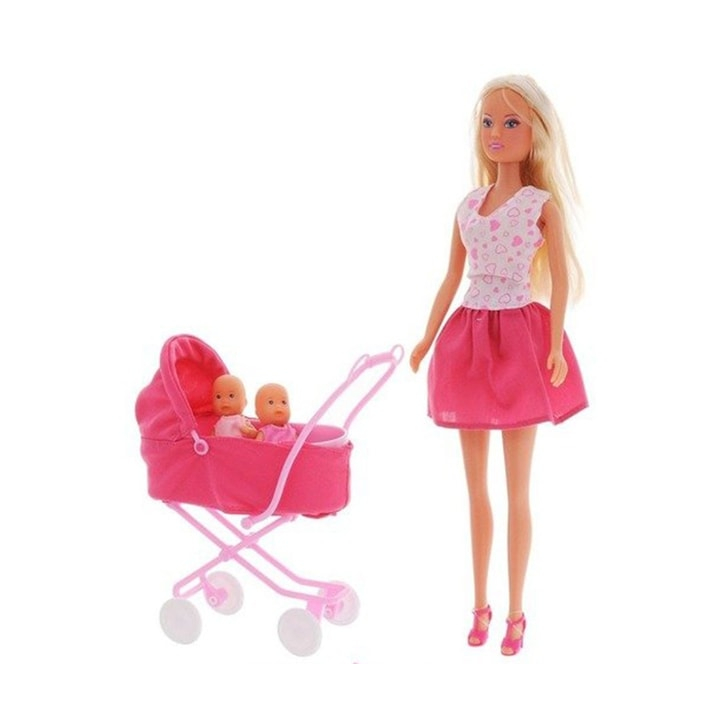 Papusa Simba Steffi Love Sunshine Twins 29 cm roz cu carucior si accesorii