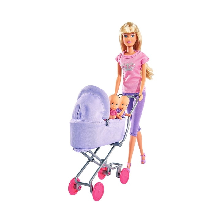 Papusa Simba Steffi Love Sunshine Twins 29 cm violet cu carucior si accesorii