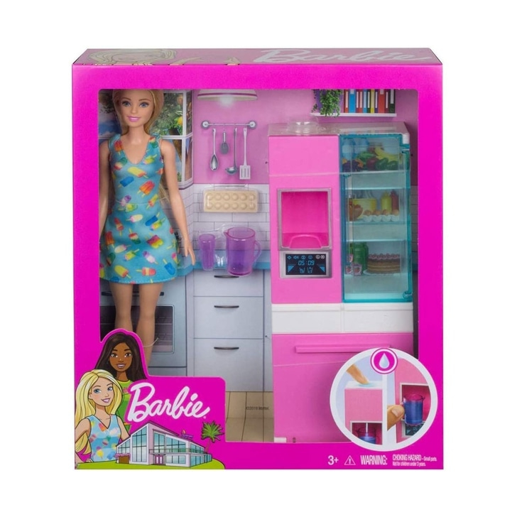 Set Barbie by Mattel Estate frigider cu papusa si accesorii