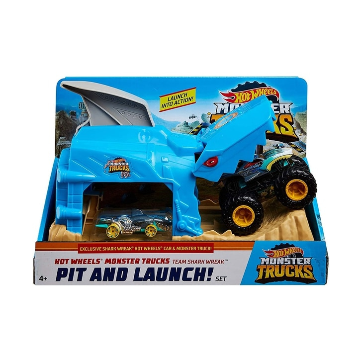 Pista de masini Hot Wheels by Mattel Monster Truck Pit and Launch Shark Wreak cu 2 masinute