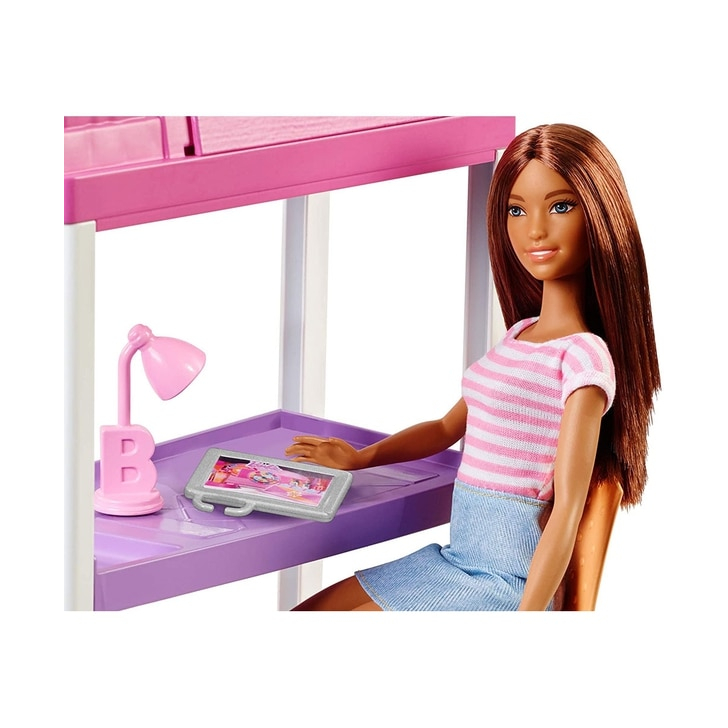 Set Barbie by Mattel Estate Birou cu pat supraetajat, papusa si accesorii