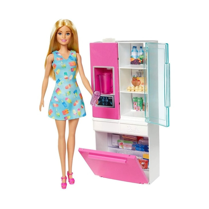 Set Barbie by Mattel Estate frigider cu papusa si accesorii