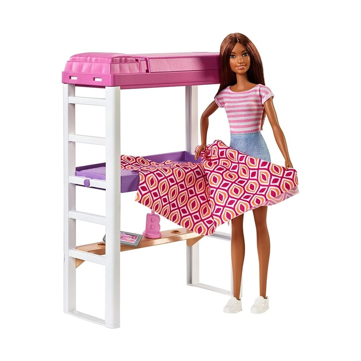 Set Barbie by Mattel Estate Birou cu pat supraetajat, papusa si accesorii