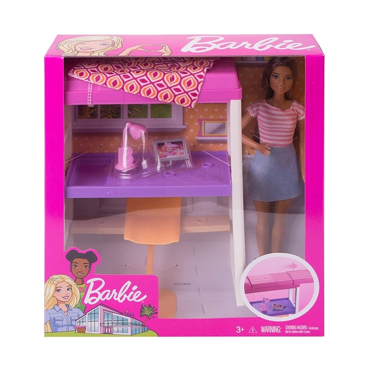 Set Barbie by Mattel Estate Birou cu pat supraetajat, papusa si accesorii