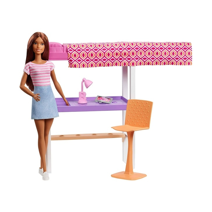 Set Barbie by Mattel Estate Birou cu pat supraetajat, papusa si accesorii