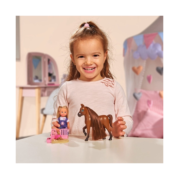 Set Simba Evi Love Doctor Evi Welcome Horse papusa 12 cm cu figurina cal si accesorii