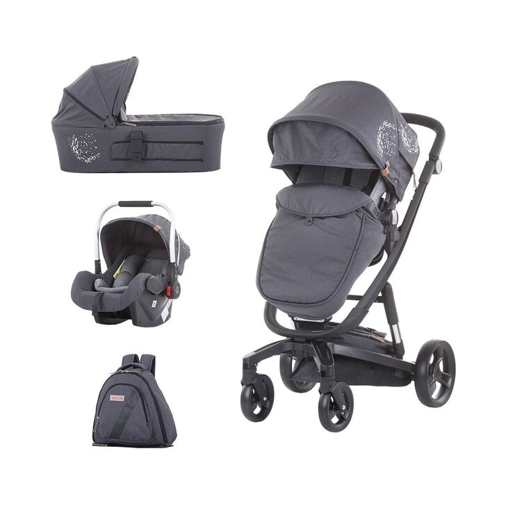 Carucior Chipolino Electra 3 in 1 silver cu cadru negru