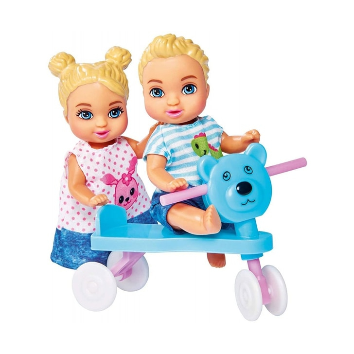 Papusa Simba Steffi Love 29 cm Baby World in rochie cu floricele, cu 2 copii, 1 bebelus si accesorii