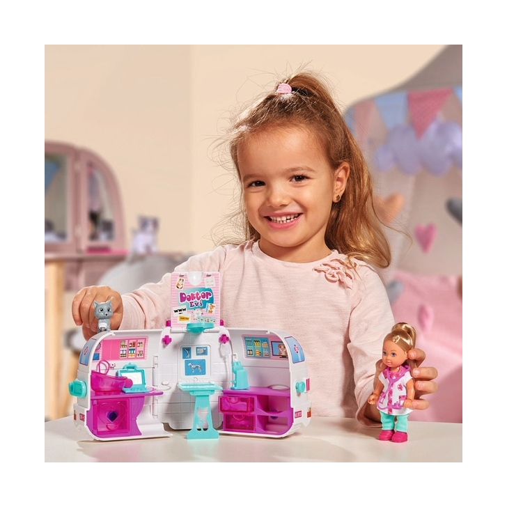 Set Simba Evi Love Doctor Evi 2 in 1 Vet Mobile masina cu papusa 12 cm si accesorii