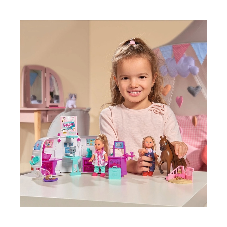 Set Simba Evi Love Doctor Evi 2 in 1 Vet Mobile masina cu papusa 12 cm si accesorii