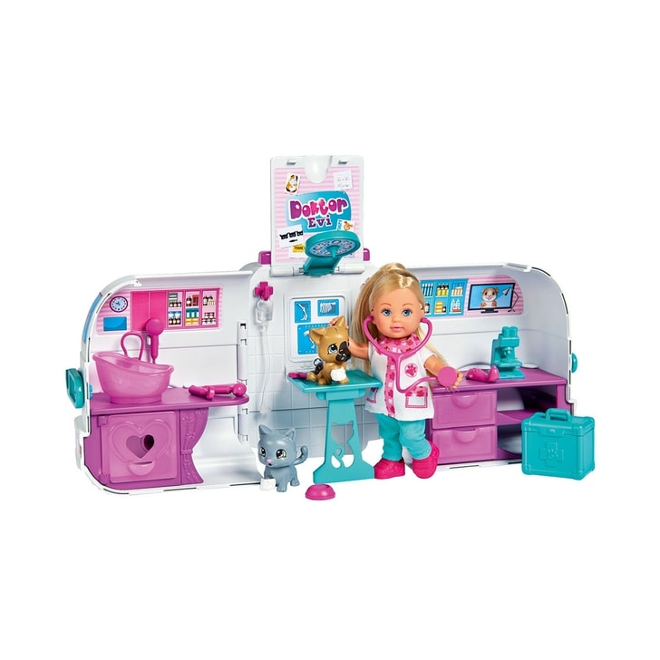 Set Simba Evi Love Doctor Evi 2 in 1 Vet Mobile masina cu papusa 12 cm si accesorii