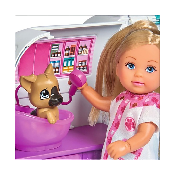 Set Simba Evi Love Doctor Evi 2 in 1 Vet Mobile masina cu papusa 12 cm si accesorii