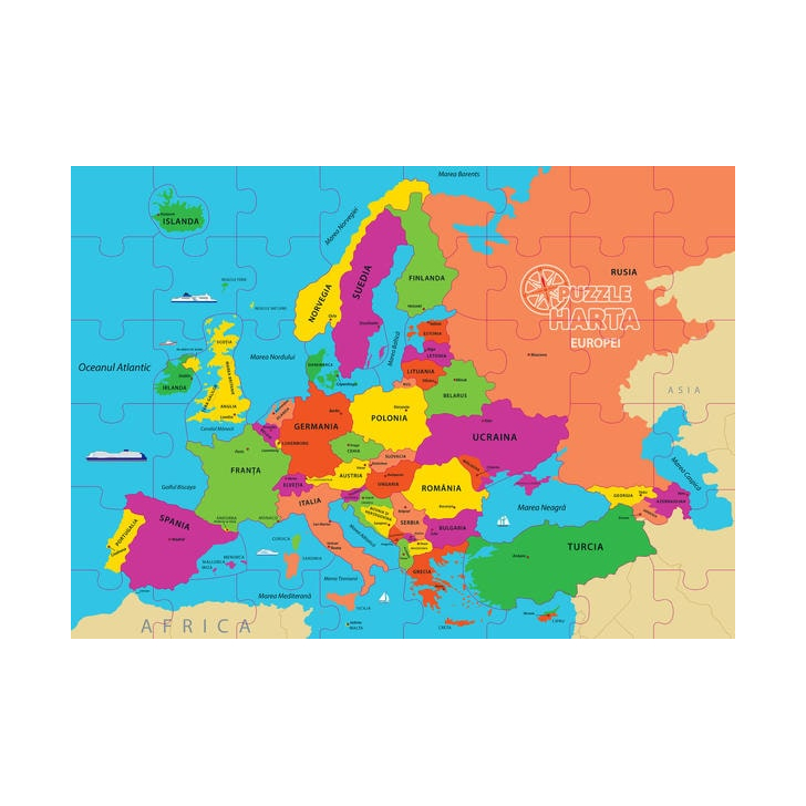 Puzzle geografic - Harta Europei (69 piese)