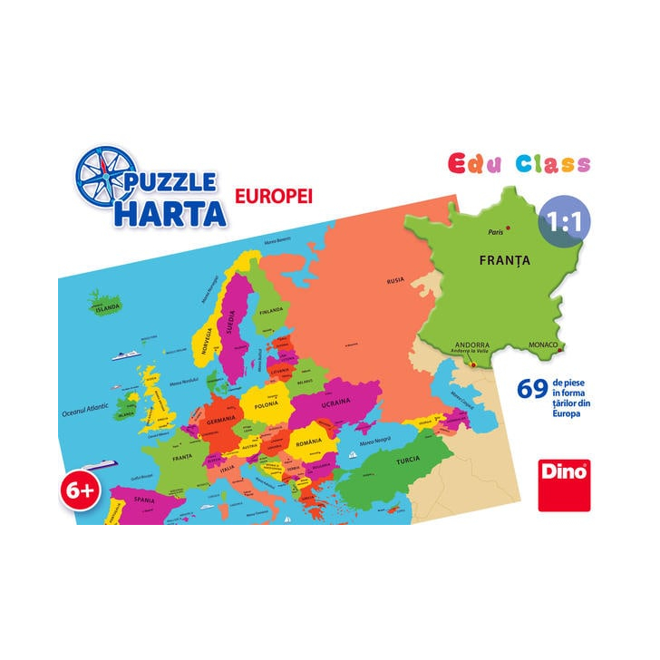 Puzzle geografic - Harta Europei (69 piese)