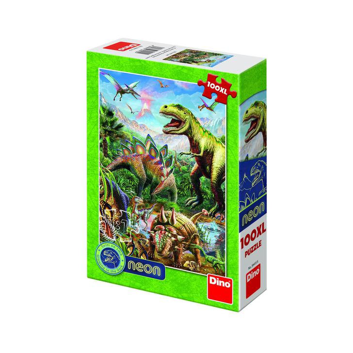 Puzzle XL - Lumea dinozaurilor neon (100 piese)