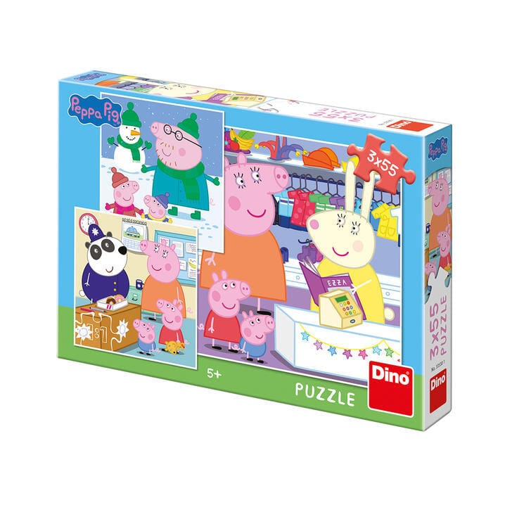 Puzzle 3 in 1 Purcelusa Peppa - Dupa-amiaza fericita (55 piese)
