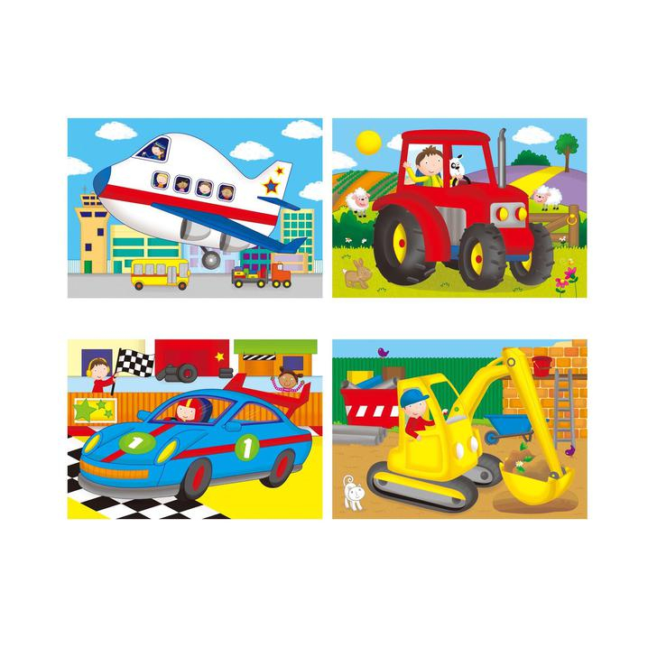 Set 4 puzzle-uri Vehicule (4, 6, 8, 12 piese)