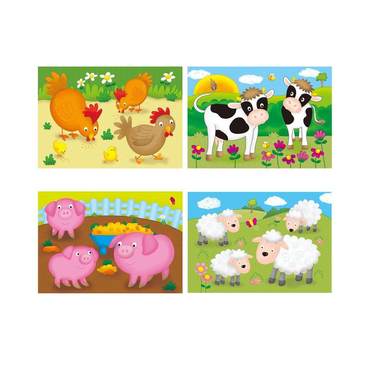 Set 4 puzzle-uri Animale de la ferma (4, 6, 8, 12 piese)