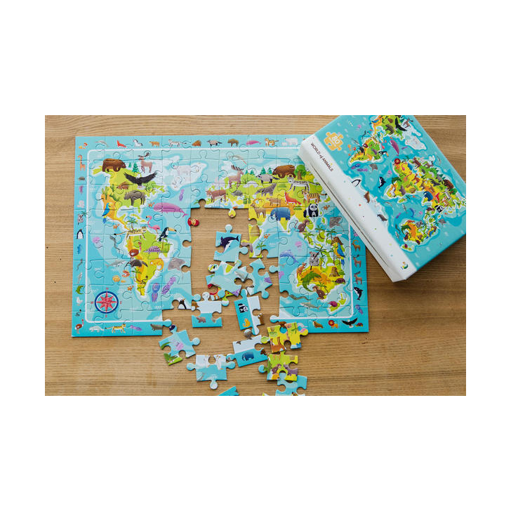 Puzzle - Harta animalelor lumii (80 piese)
