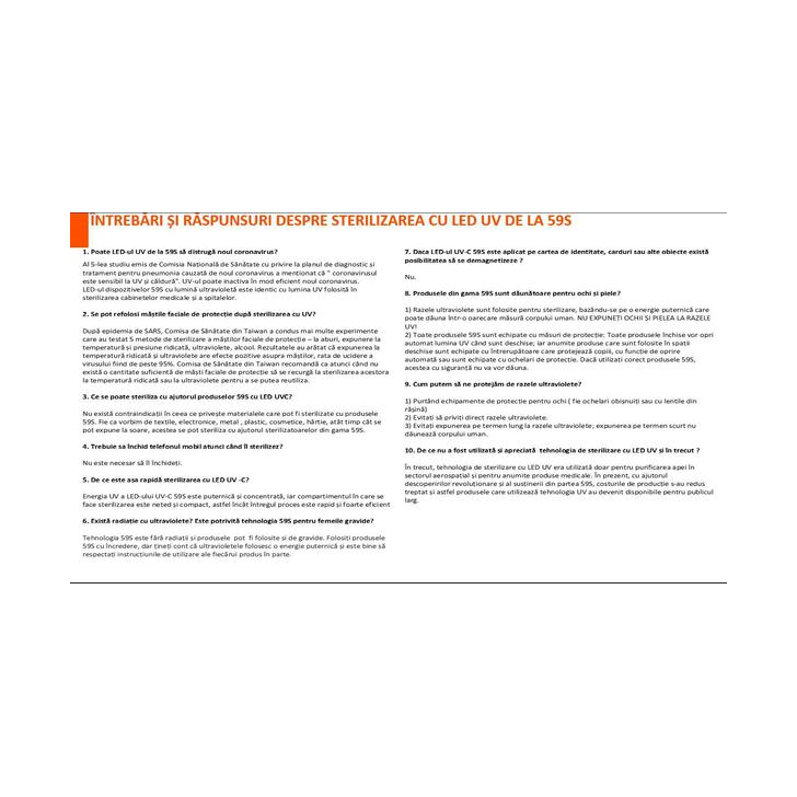 Sterilizator UV automat pentru spatii