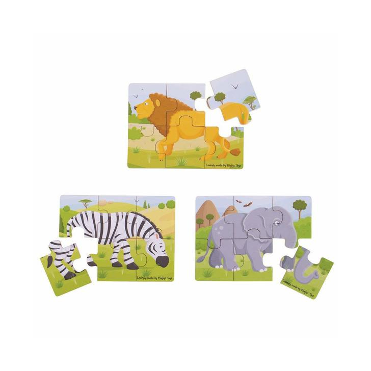 Set 3 puzzle din lemn - Jungla Vesela