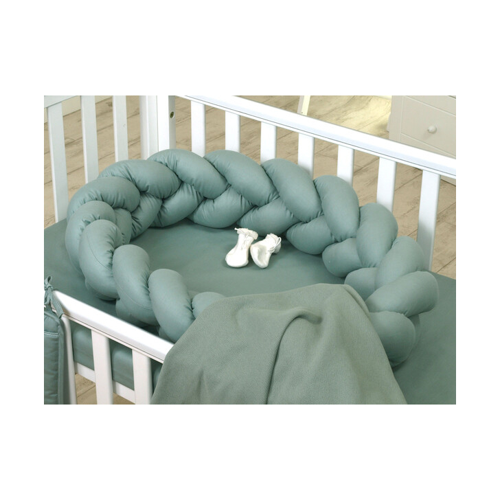 Jolie Protectie impletita pentru patut si Baby Nest Pure Salvia, 210*21 cm