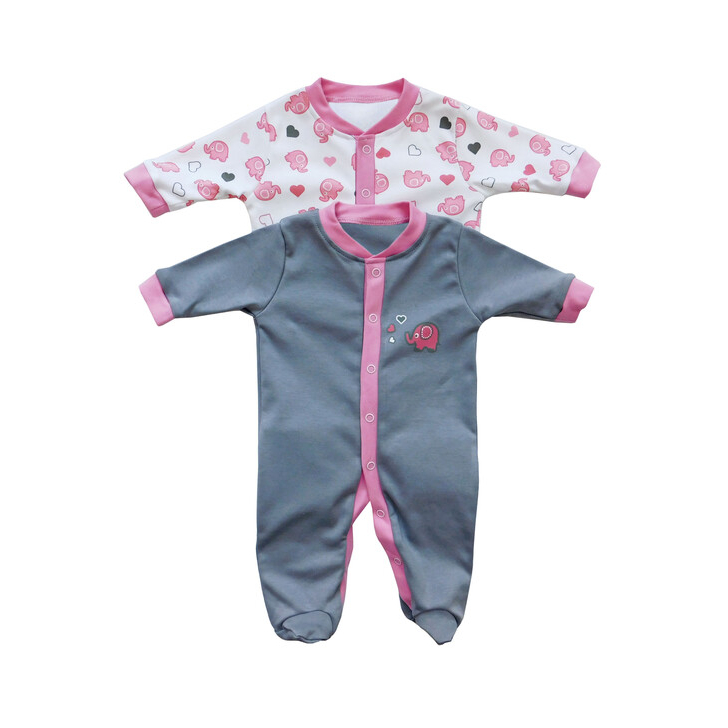 Set 2 bucati salopeta cu maneca lunga Pink Elephant 18-24 luni