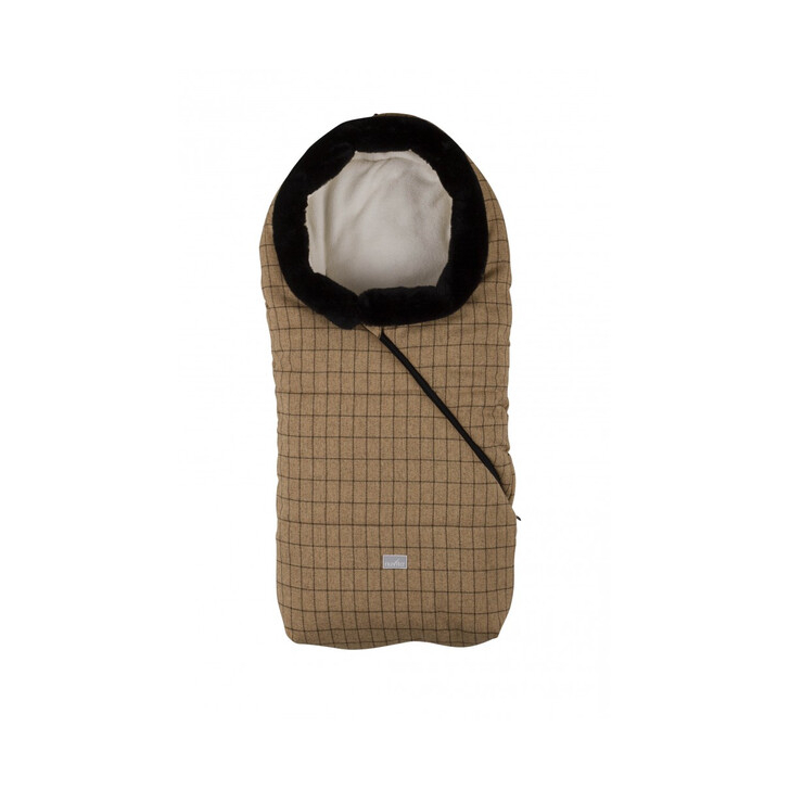 Nuvita Pop sac de iarna 100 cm - Checkered Honey/Beige cu guler de blana - 9635