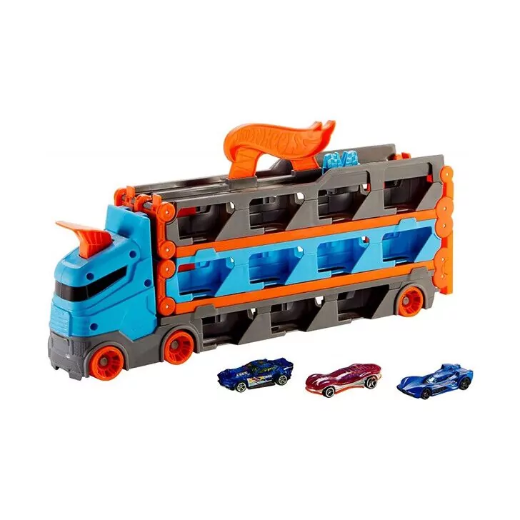 Camion si pista de masinute Hot Wheels by Mattel Speedway Hauler cu trailer si 3 masinute
