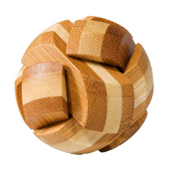 Joc logic IQ din lemn bambus Ball, cutie metal
