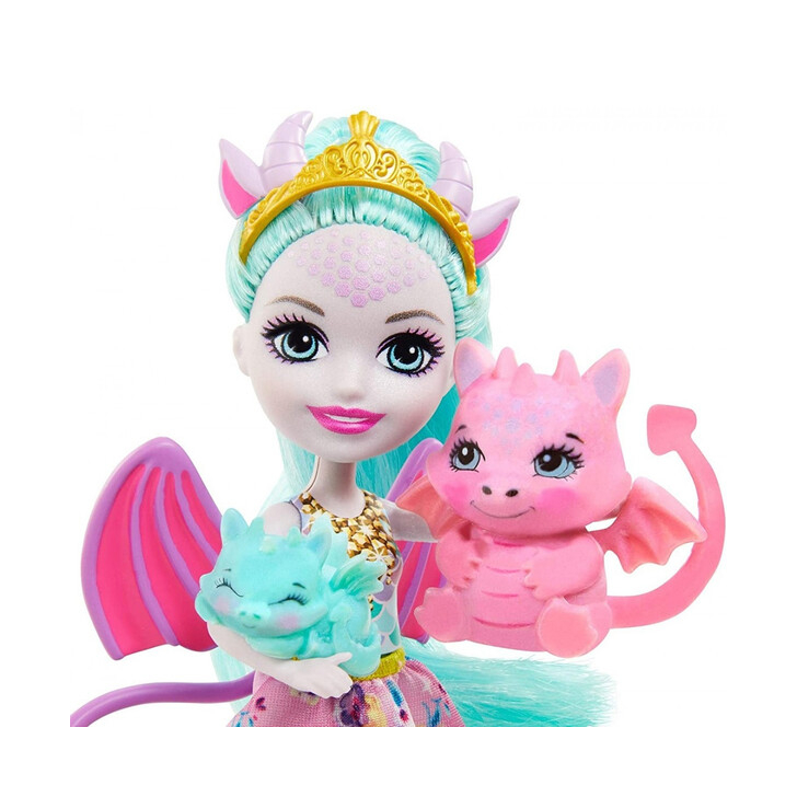 Papusa Enchantimals by Mattel Deanna Dragon Family cu 3 figurine si accesorii