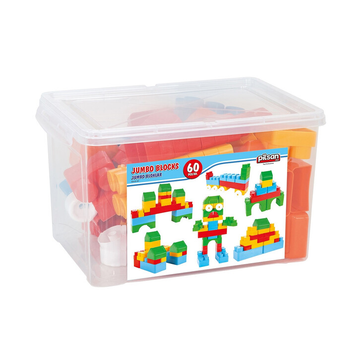 Jucarie Pilsan Cuburi de construit in cutie Jumbo Blocks 60 piese