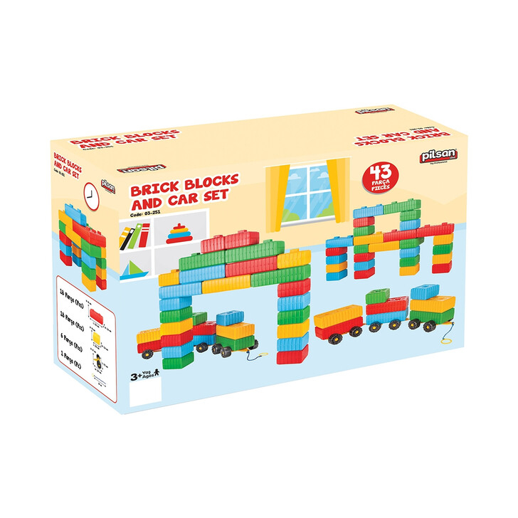 Jucarie Pilsan Cuburi de construit Brick Blocks and Car Set 43 piese