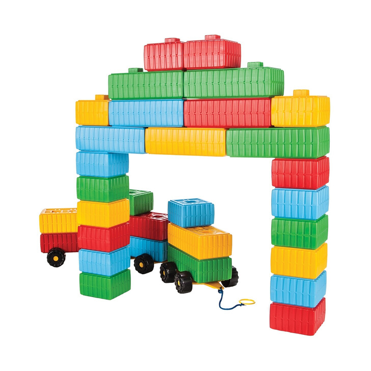 Jucarie Pilsan Cuburi de construit Brick Blocks and Car Set 43 piese