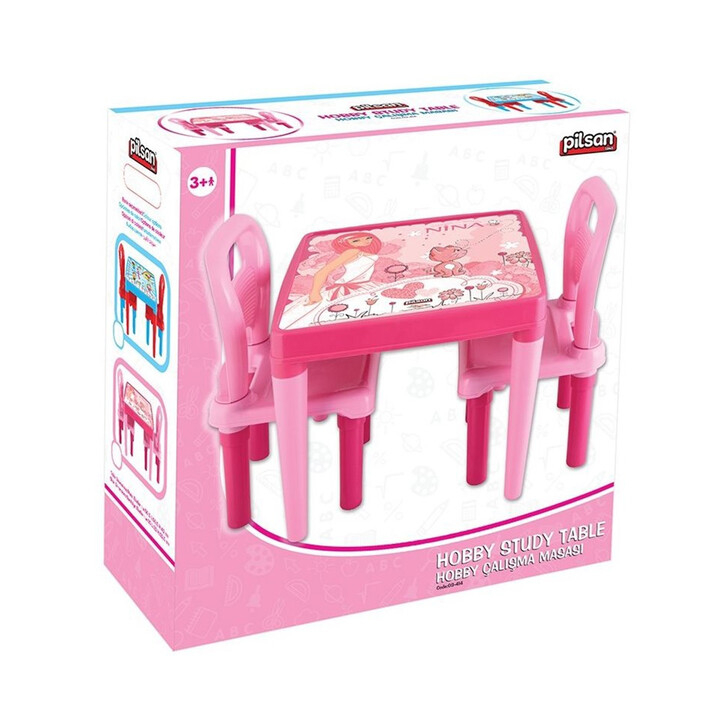 Set Masuta cu 2 scaune pentru copii Pilsan Hobby Study Table pink