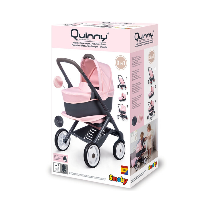 Carucior pentru papusi Smoby Quinny Combi 3 in 1 pink