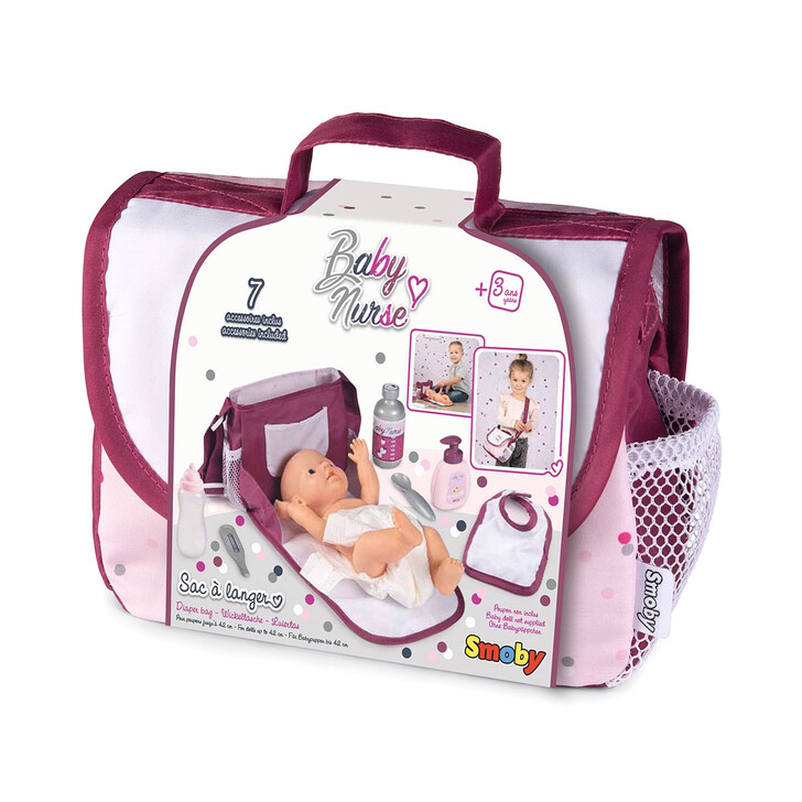 Gentuta de infasat pentru papusa Smoby Baby Nurse Changing Bag cu accesorii