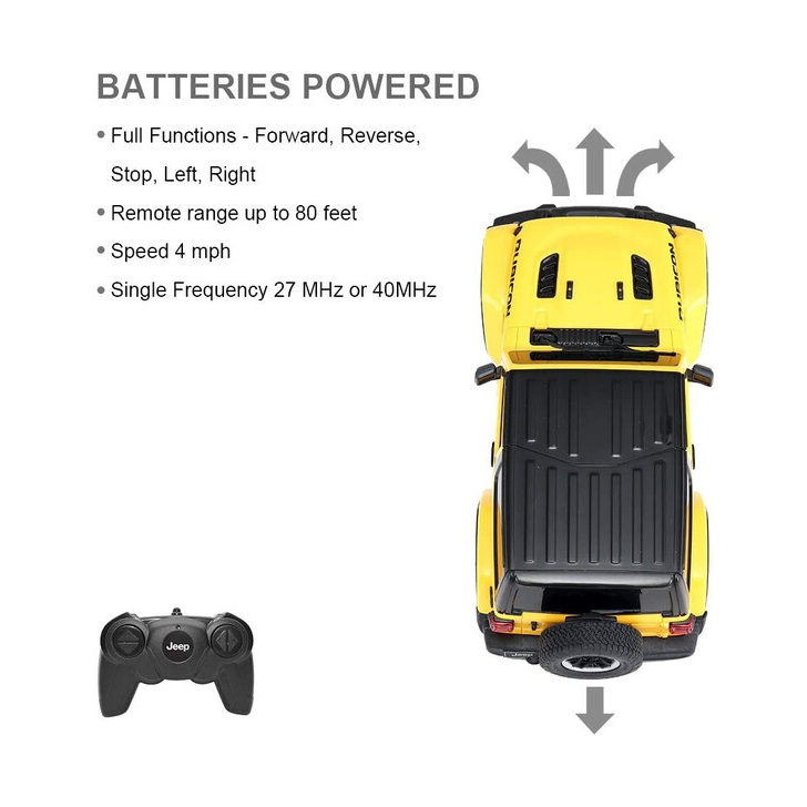 MASINA CU TELECOMANDA JEEP WRANGLER RUBICON GALBEN CU SCARA 1 LA 24