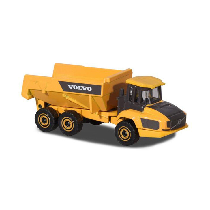 Set Majorette Volvo camion cu remorca, camion basculant, buldozer si excavator