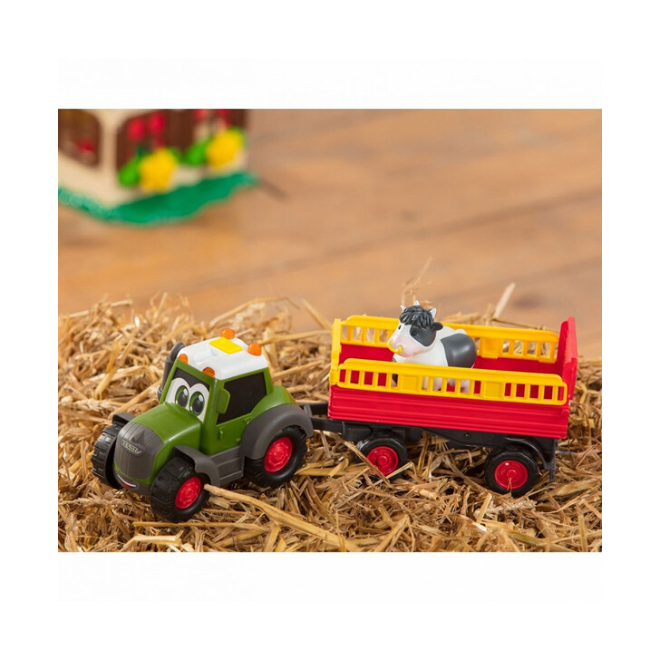 Tractor Dickie Toys Happy Fendt Animal Trailer cu remorca si figurina vaca