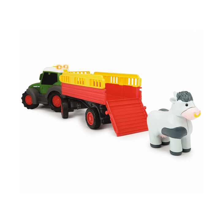 Tractor Dickie Toys Happy Fendt Animal Trailer cu remorca si figurina vaca