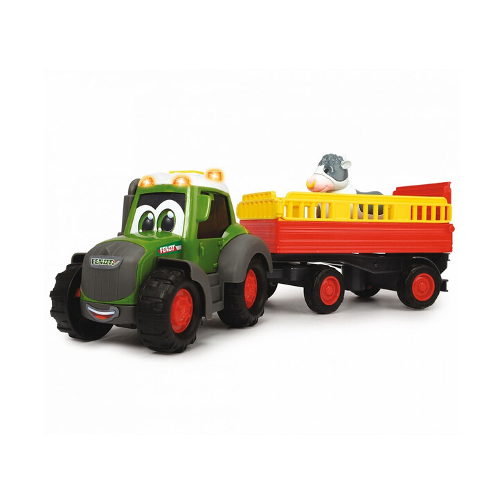 Tractor Dickie Toys Happy Fendt Animal Trailer cu remorca si figurina vaca