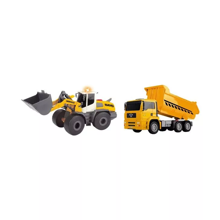 Set Dickie Toys Construction Twin Pack camion basculant MAN si buldozer Liebherr L566 Xpower