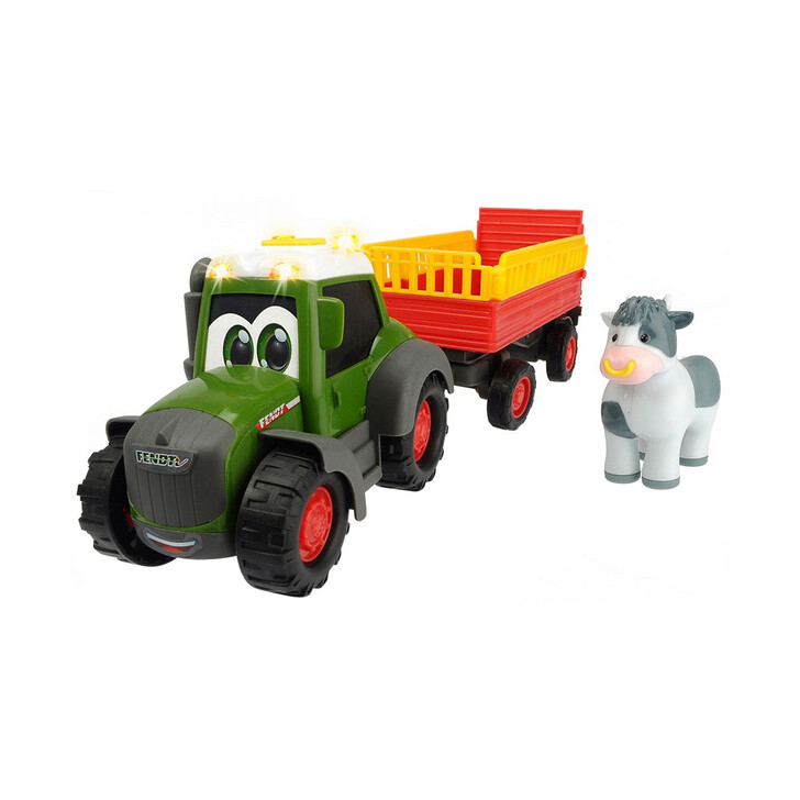 Tractor Dickie Toys Happy Fendt Animal Trailer cu remorca si figurina vaca