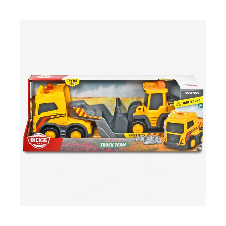 Set Dickie Toys Volvo Truck Team Camion cu remorca si buldozer