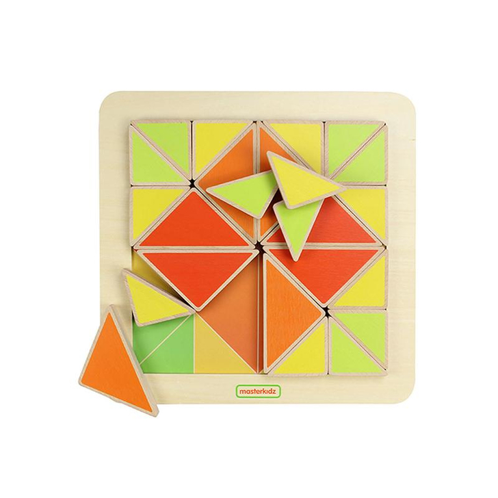 Joc creativ Mozaic de triunghiuri, din lemn, +18 luni, Masterkidz