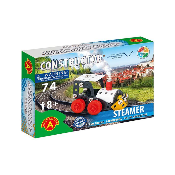 Set constructie 74 piese metalice Constructor Steamer Locomotiva cu aburi, Alexander