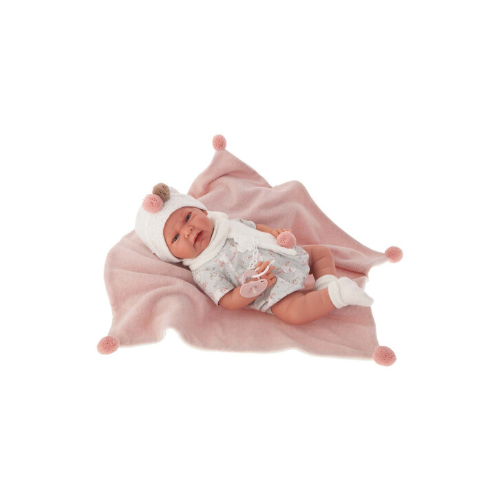 Papusa bebe realist Lea cu paturica pufoasa, 40 cm, Antonio Juan