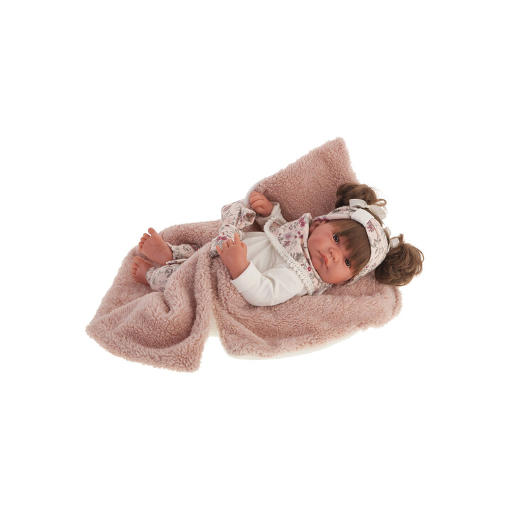 Papusa bebe realist Nica cu paturica, cu articulatii, roz, Antonio Juan